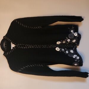 Jillian Jones Wool Sweater - Black Embroidered Design